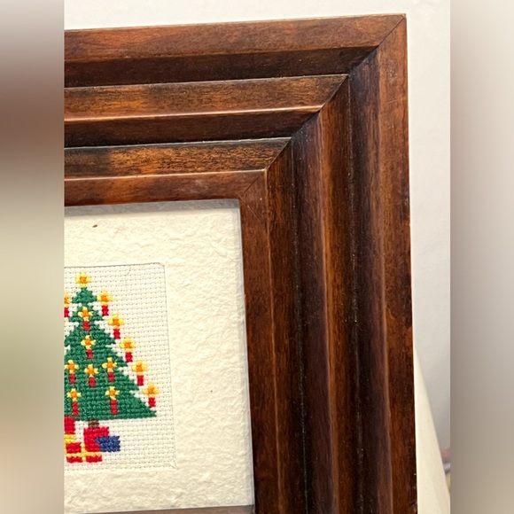 Vintage Brown Resin Square Frame Christmas Tree Cross Stitch Handmade Art 7x7 in - Picture 5 of 9